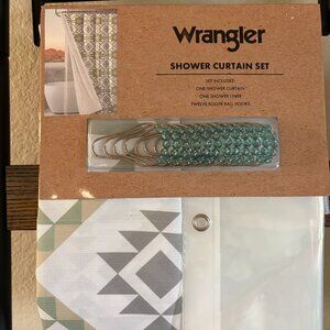 Wrangler Shower Curtain Set Southwestern Greens Aztec Print